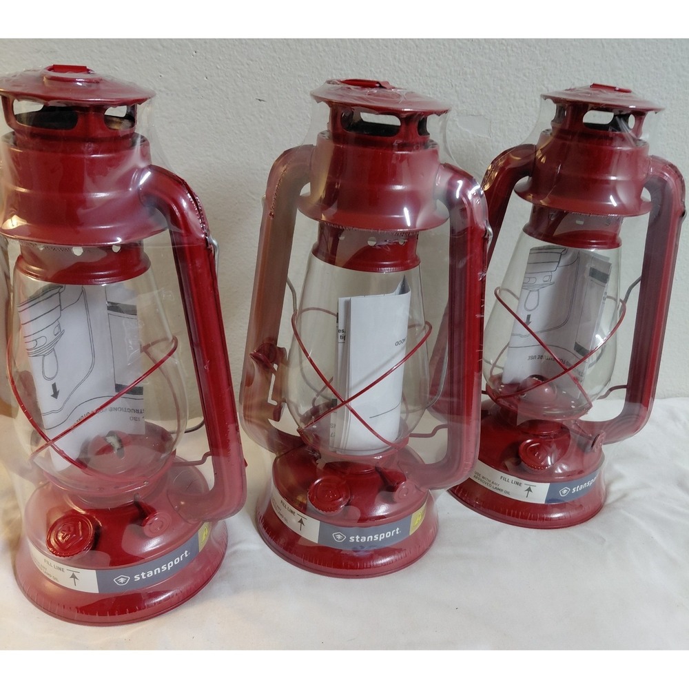 StanSport 12" Hurricane Oil Lantern Red Camping Emergency Lamp NEW Lot of 3